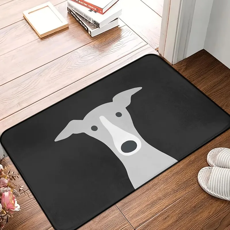 Minimalist Grey Whippet Dog Silhouette Print Non Slip Indoor Front Door Rug Simple Pet Art Home Entry Decor Flannel Door Mat