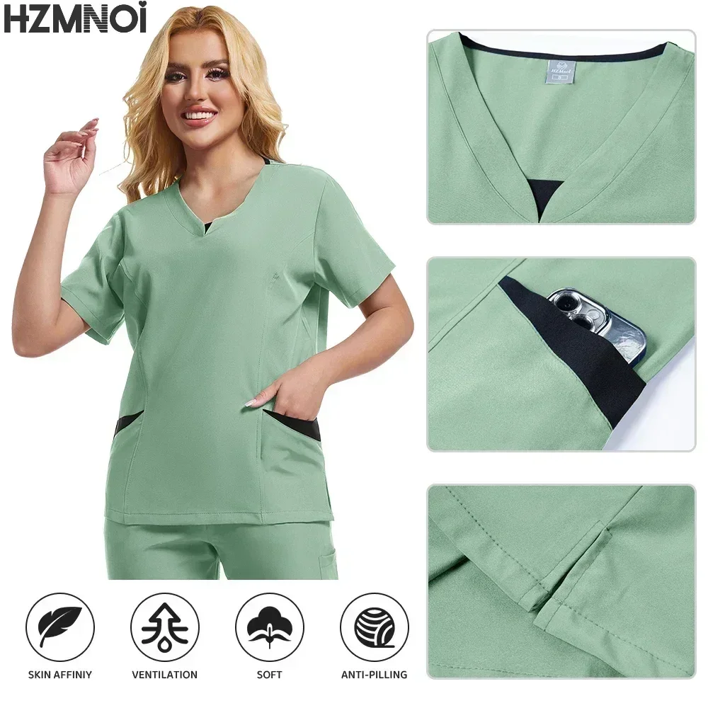 Surgical Set Women Pet Hospital Scrub Uniforms Suits Unisex Solid Color Surgical Gown Pocket V-neck Jogger Suits Wholesale Price
