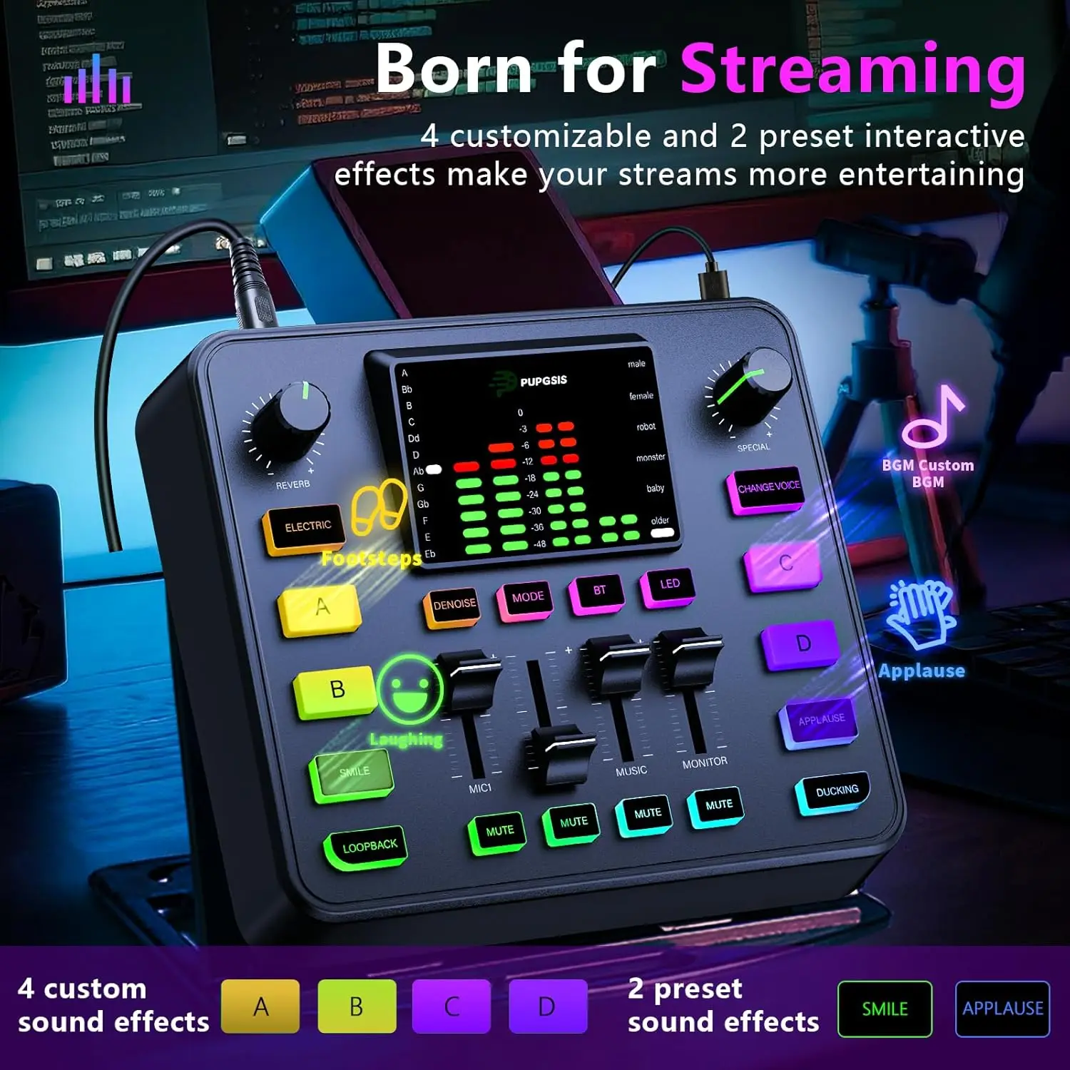 PUPGSIS Audio Mixer Bundle with Microphone for Streaming, Studio-quality sound with noise reduction, voice effects Bluetooth - view 5