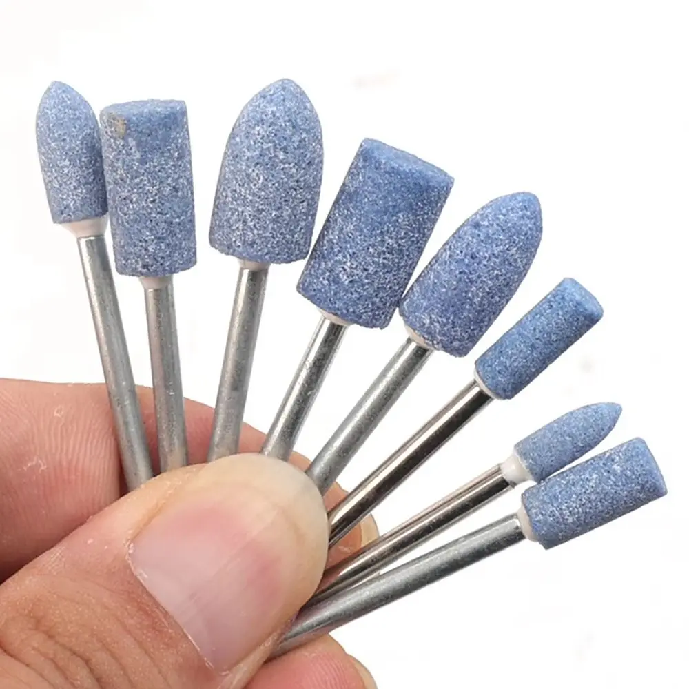 10Pcs Durable 4-10mm Polishing Head 3mm Shank Blue Abrasive Mounted Stone Sanding Bits Electric Drill Power Tools Accessories
