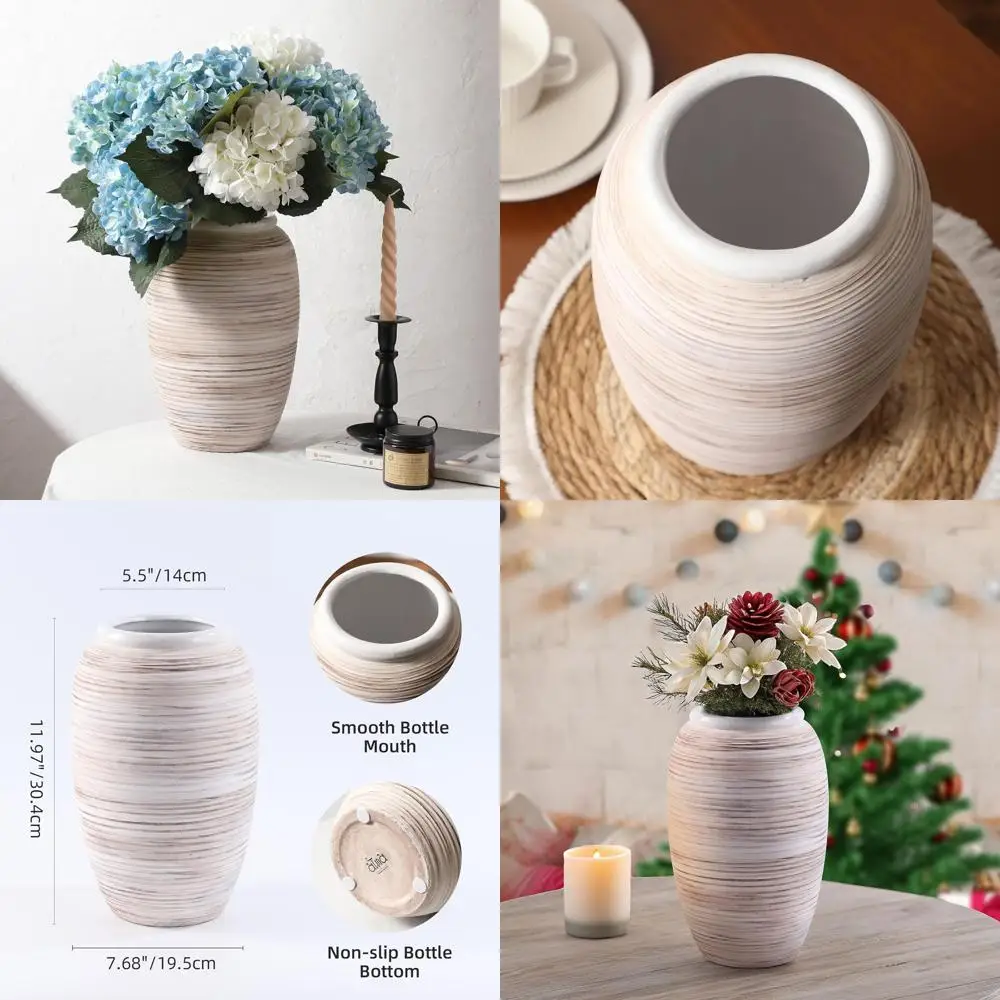 

12 White Bohemian Wide Mouth Vase for Home, Pampas Grass Decor, Ideal for Living Room, Farmhouse Style, and Entryway