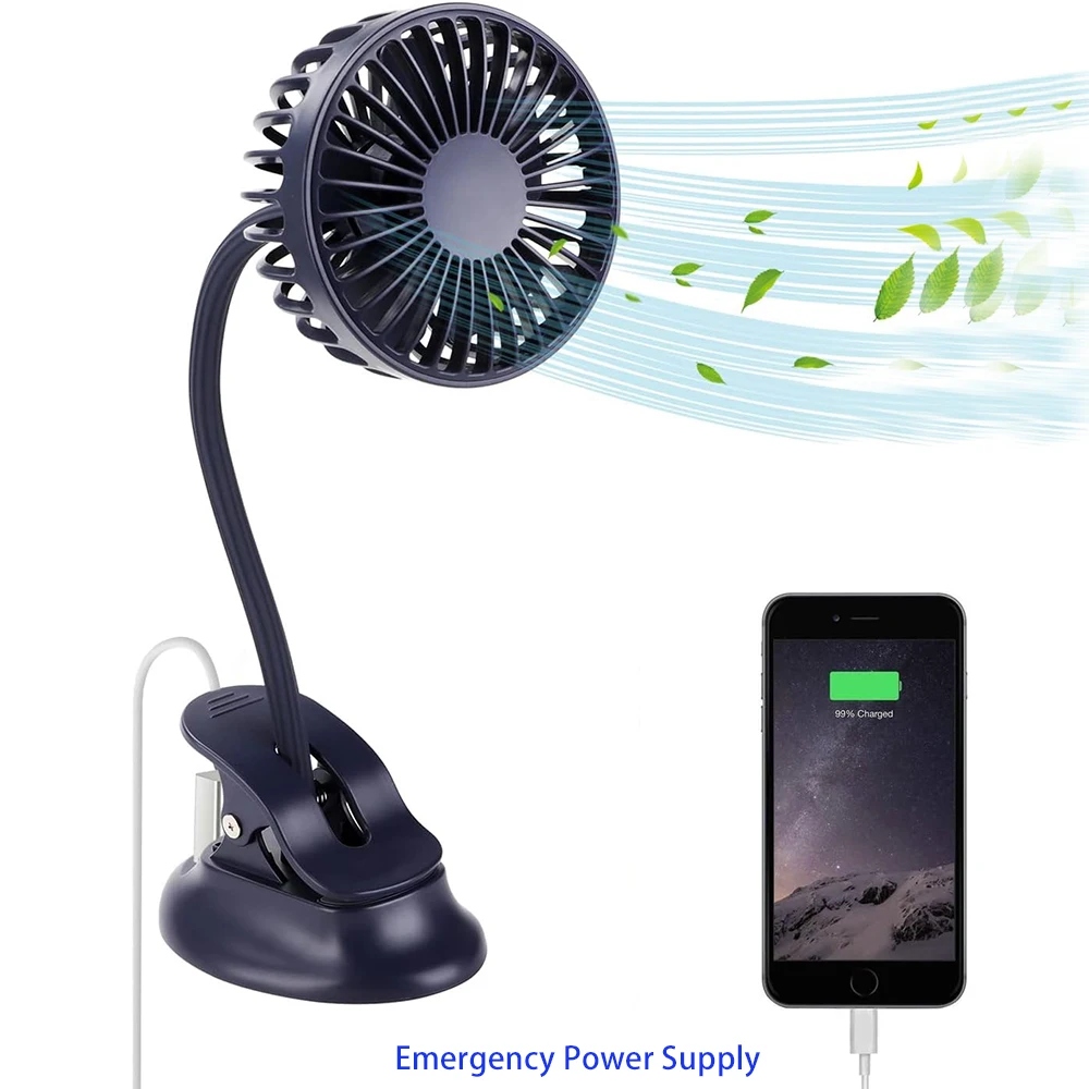 Portable Clip Fan Bendable Usb Charger Rechargeable Small Fan 2000mAh Battery Desktop Fans stroller Fan Outdoor With 3 Speeds