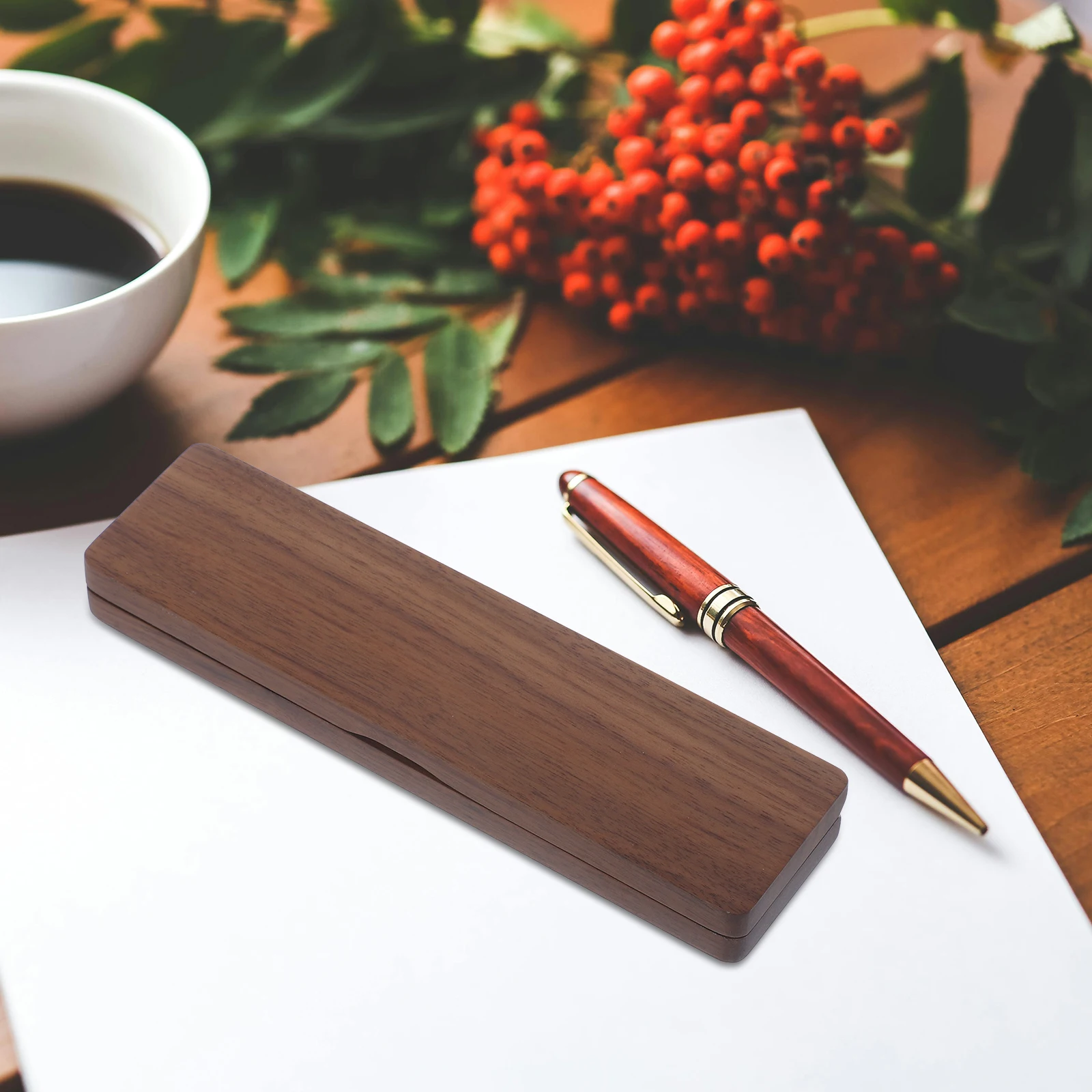 

1Pcs Walnut Pen Case Strong Environmental Protection Material Pen Storage Box with Magnetic Cover Clamshell Style