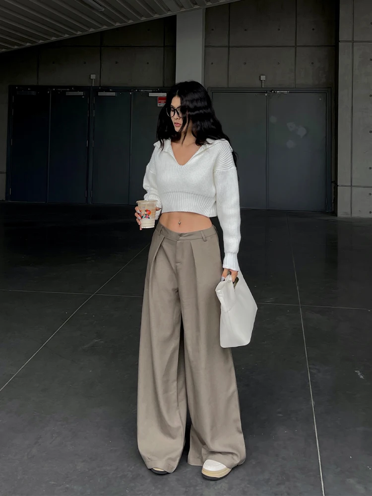 Large Lapel Short Pullover Long Sleeved Sweater Women Autumn New Loose Casual Lazy Knit Top Fashion Women Tops