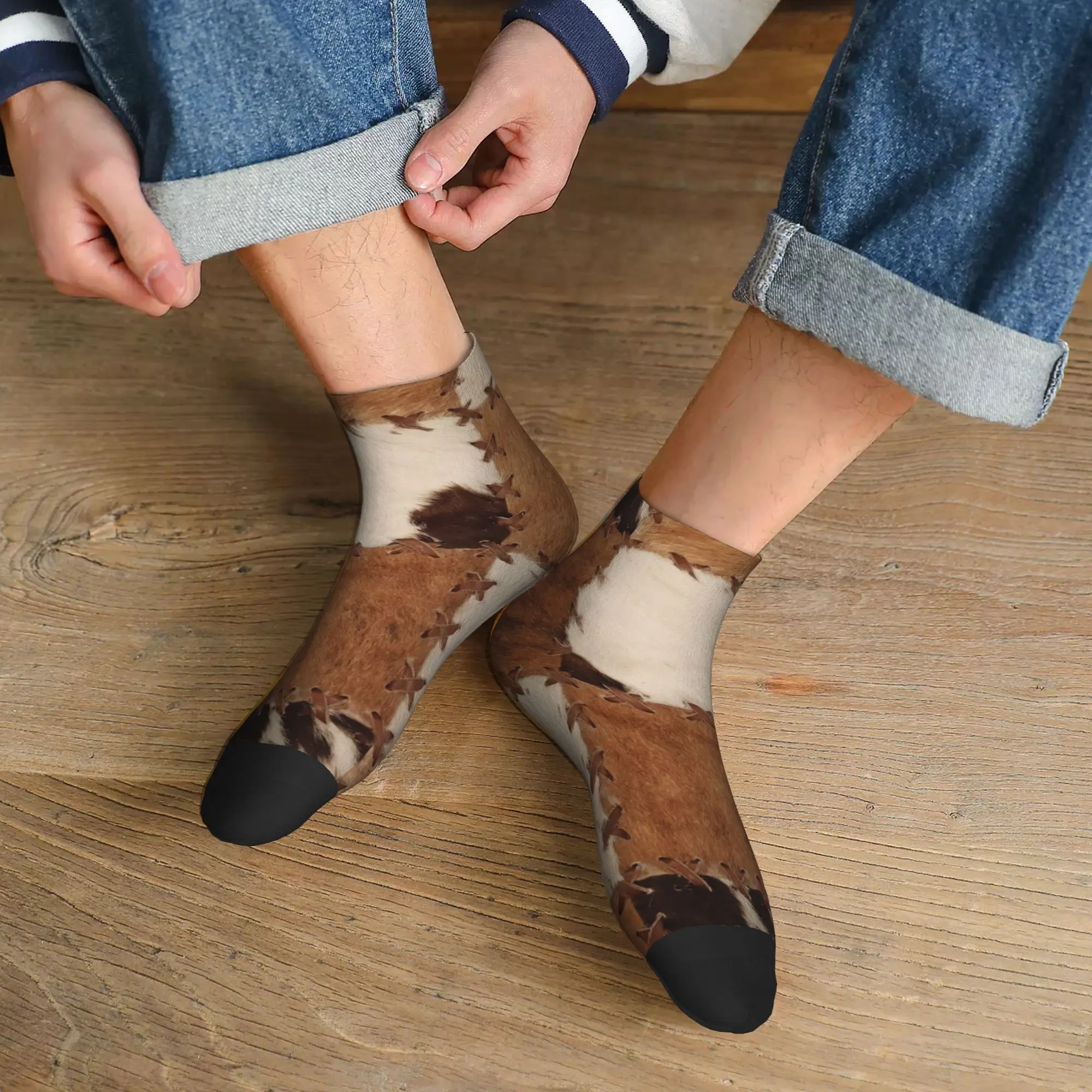 

Всесезонные лоскутные носки из воловьей кожи в деревенском стиле с западном декором, спортивные носки в стиле Харадзюку, мягкие повседневные чулки для мужчин и женщин