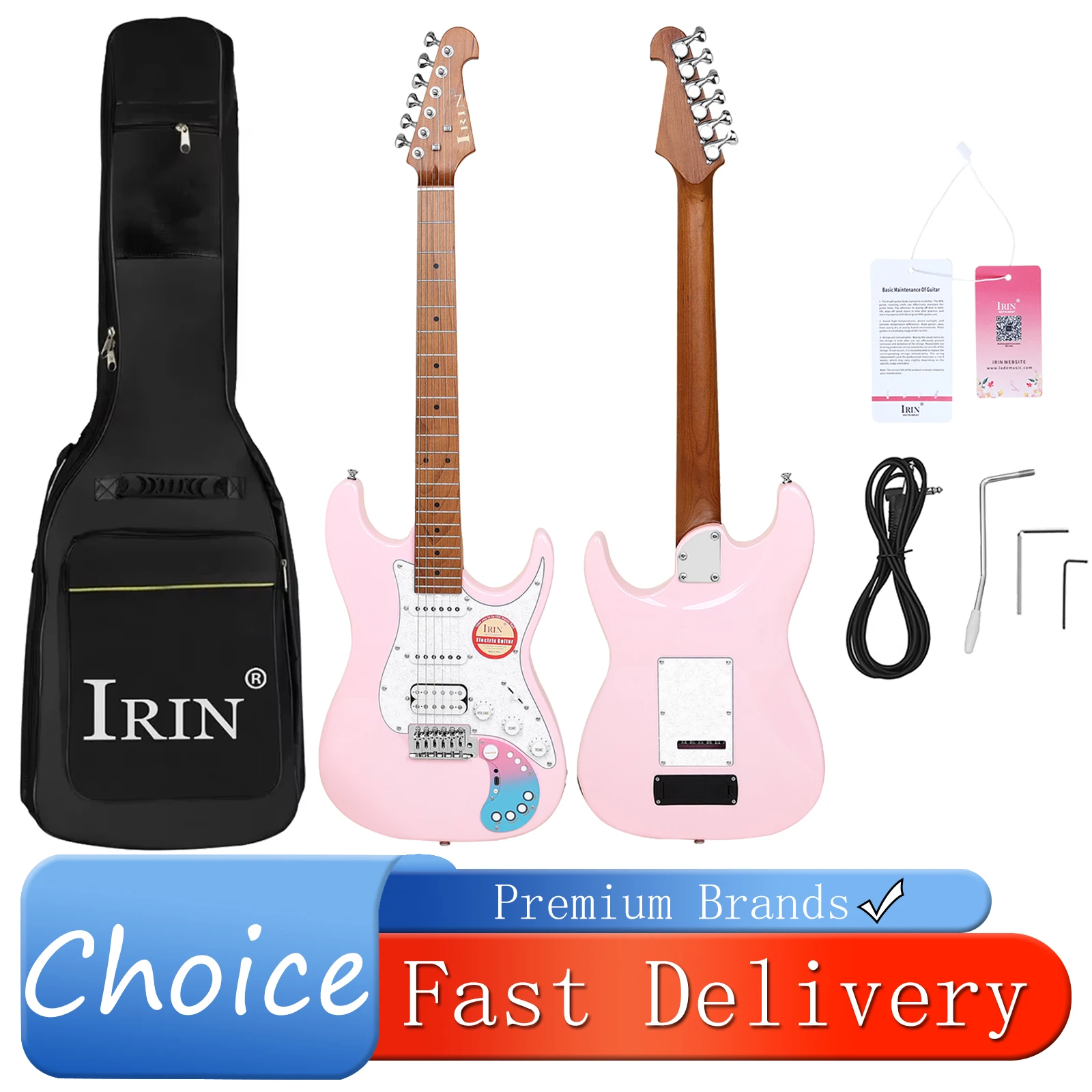 IRIN Electric Guitar 22 Frets Pink Digital Built-in Bluetooth Speaker Effect Amplifier Portable Electric Guitar With Bag