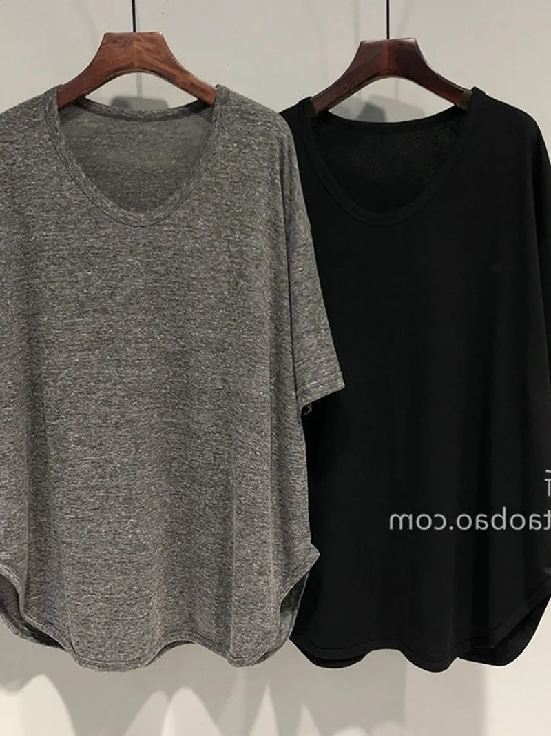 

Женская свободная футболка средней длины, Однотонная футболка с V-образным вырезом и коротким рукавом, в Корейском стиле, для полных, 300 фунтов, лето