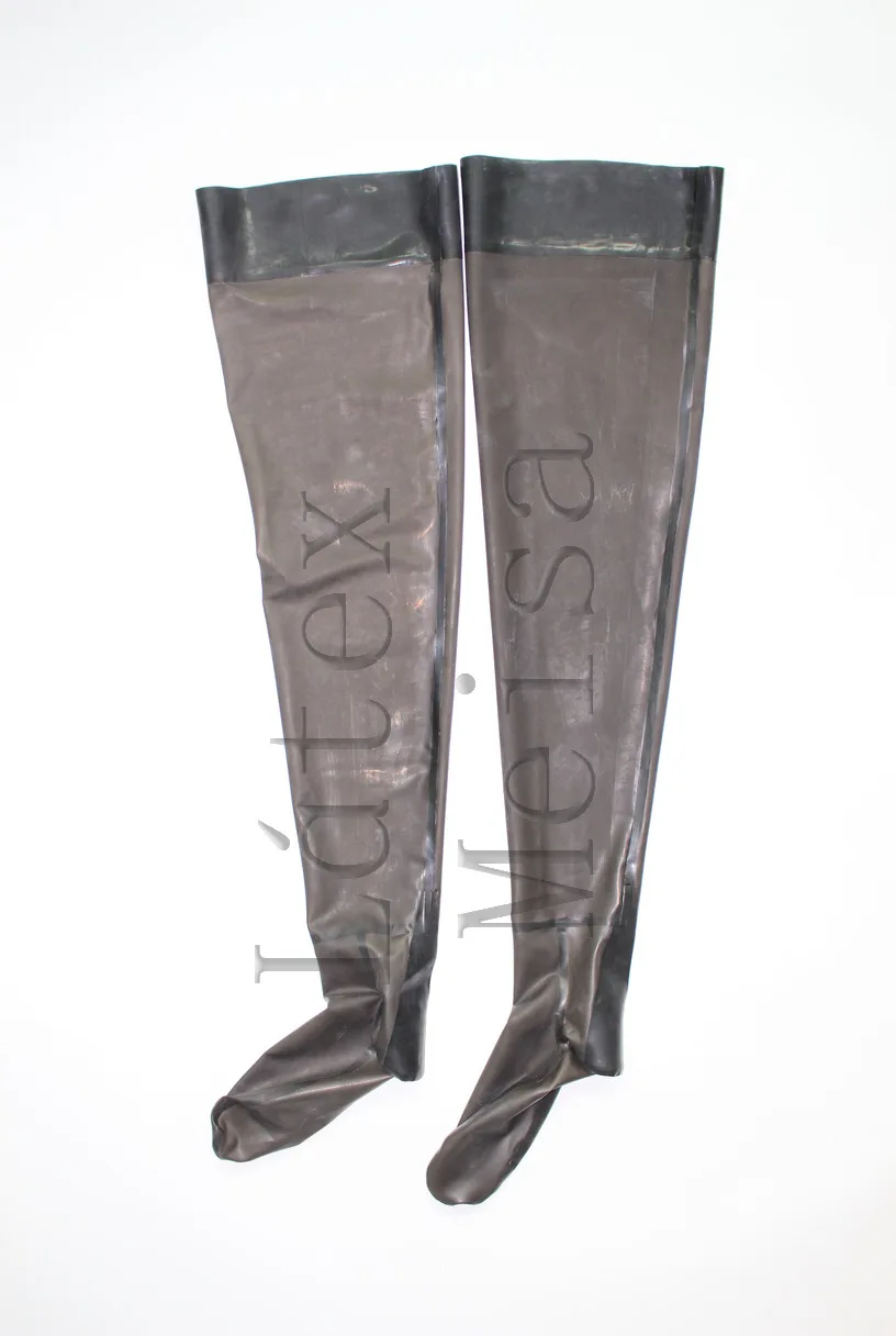 100% natural lingerie latex stockings in transparent black color for women