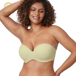 DELIMIRA Strapless Bra for Women Underwire Lightly Lined Multiway Plus Size Full Coverage Bandeau Bras for Big Busted