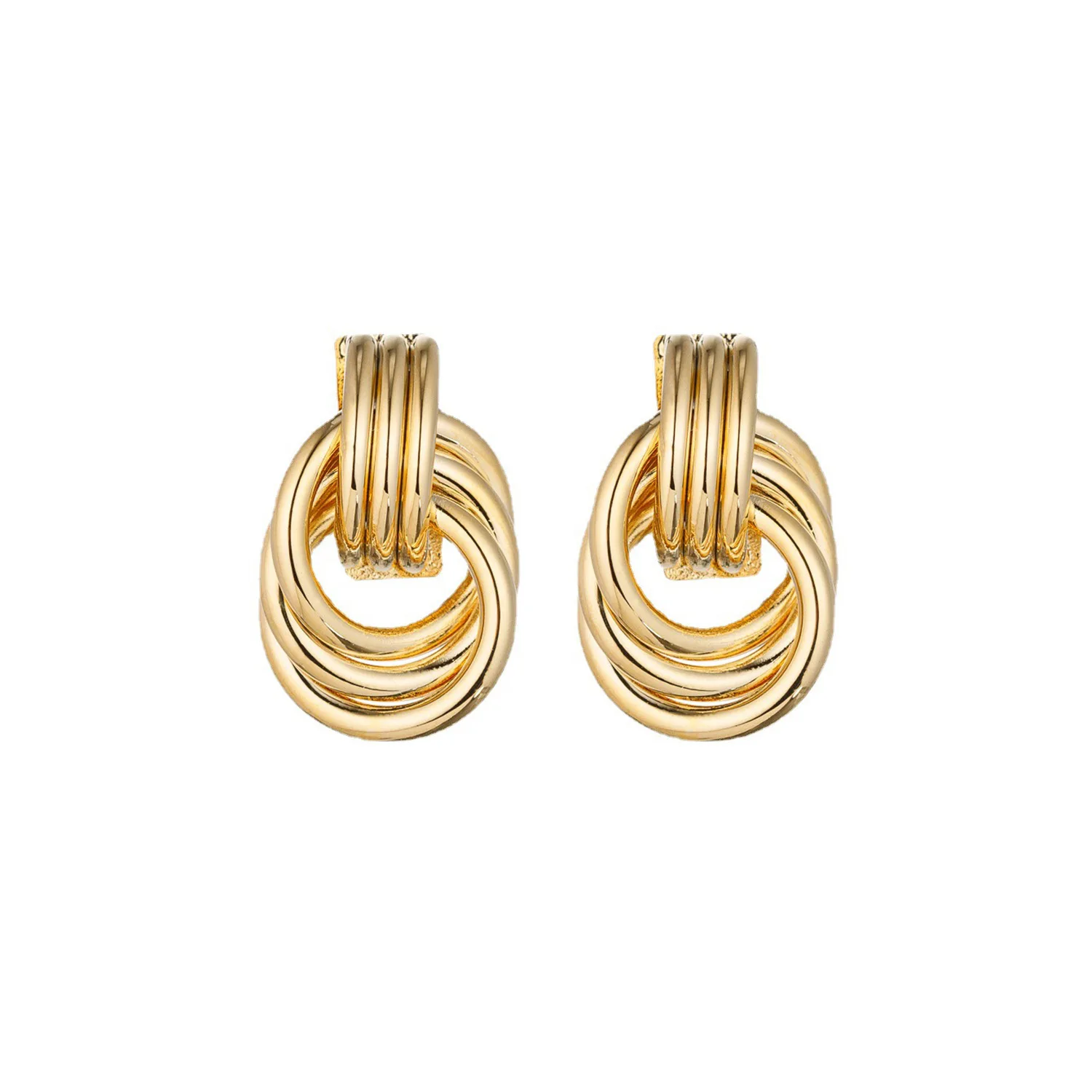 Fashion Glossy Three-Layer Textured Intersecting Knot Earrings for Women Gold Color Stainless Steel Earring Vintage Jewelry Gift