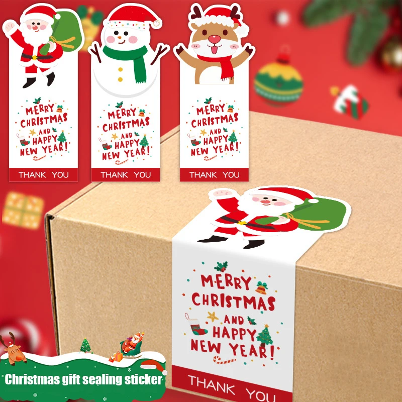 50 unids/pack lindos pegatinas de Feliz Navidad 6*13cm regalo de Navidad pegatinas de sellado decorativas caja de embalaje/etiqueta de bolsa etiqueta de Navidad