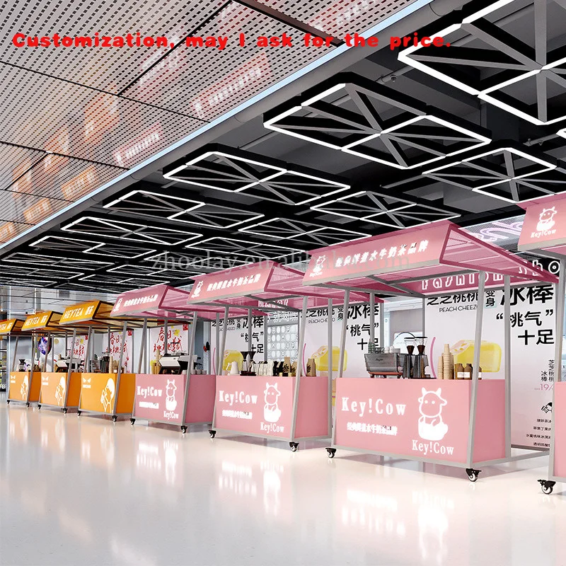 custom.Mobile Outdoor Shop With Wheel Activity Booth Market Mall Metal Display Rack Food Festival Iron Sunshade Rack