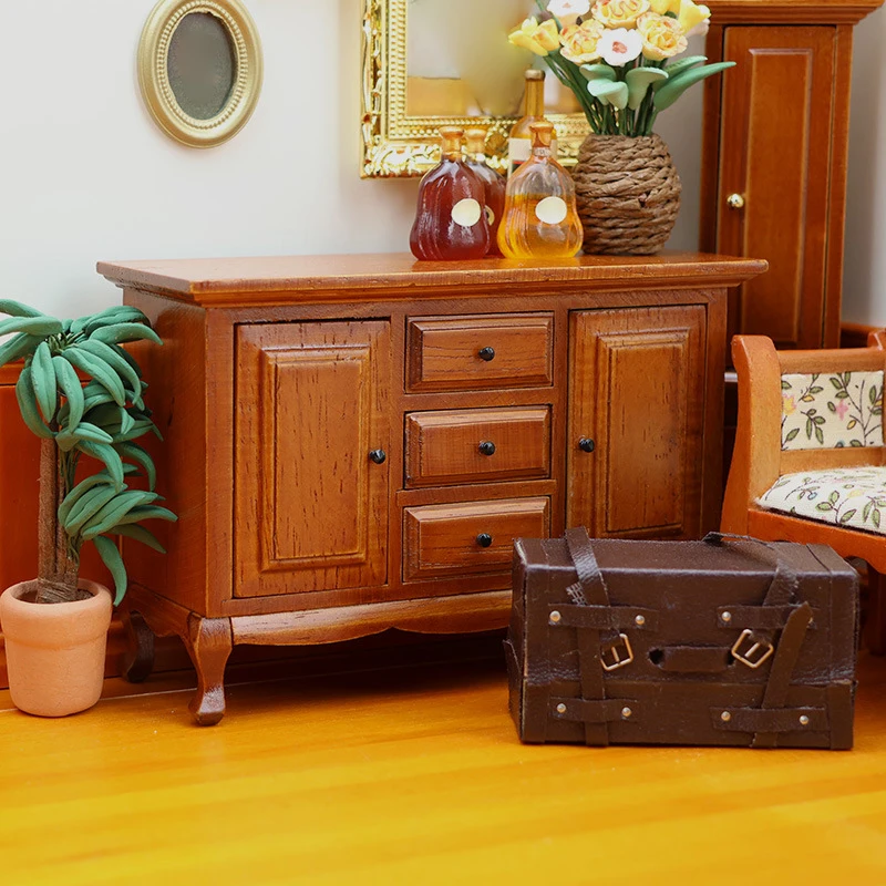 【BS】1:12 인형집 미니어처 수납장 3단 서랍장 가구 홈 모델 장식 장난감 인형집 액세서리