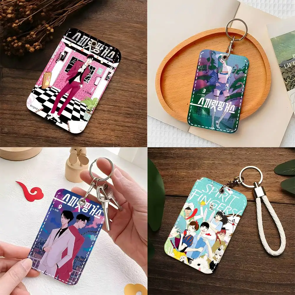 1pc Spirit Fingers Card Case Keychain Access Card Bag Key Tag Ring Leather Card Holder Key Ring Access