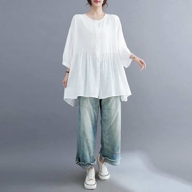 Plus Size Damen irt Korean Sle Loose Fit Bauchbedeckung Fleisch Concealing Abnehmen Sommer High-End Feel Seven Sve Länge