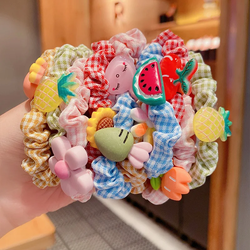 5/10pcs/Set Cute Children Elastic Hair Bands for Kids Girls Plaid Cartoon Scrunchies Hair Rope Hair Circle Baby Hair Accessories