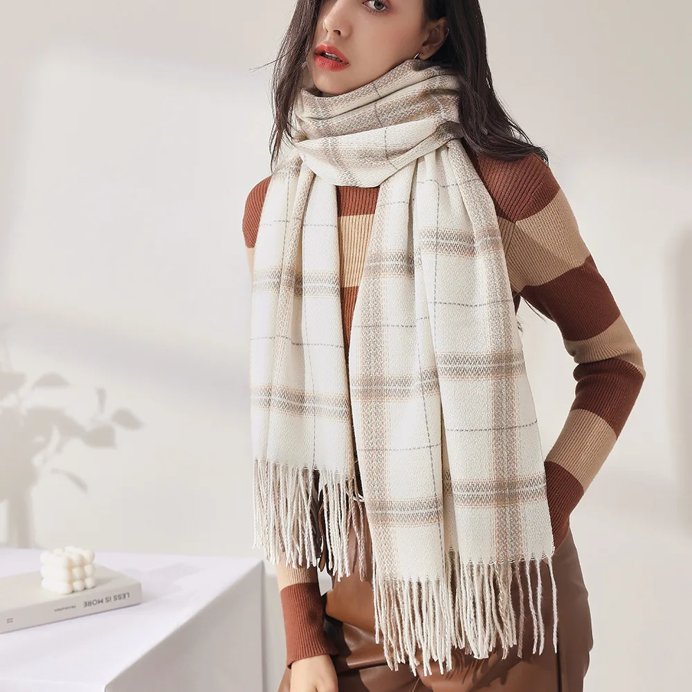 Damen Winters chal dünne weiche Seide Plaid geometrische Mode Outdoor Wärme langen Hals großen Schal Schal Damen Luxus h88