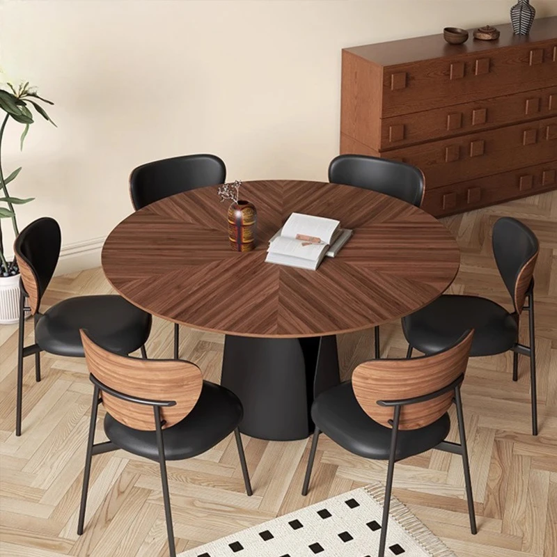

Medieval solid wood dining table round table household small apartment French retro style black walnut round dining