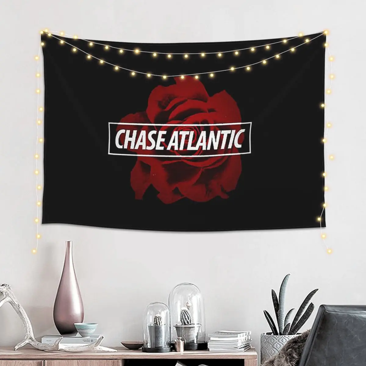 Chase Atlantic Rose Logo Tapestry Art Wall Hanging Aesthetic Home Decoration Tapestries for Living Room Bedroom Dorm Room