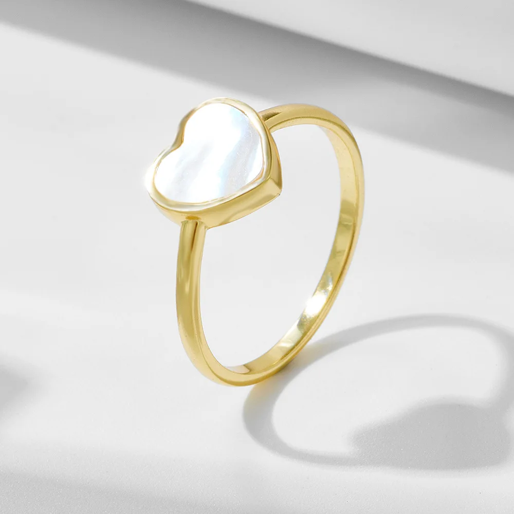 

925 Sterling Silver Natural Shells Heart Shaped Sweet Style Elegant Rings for Women Fashionable Fine Jewelry Accessory