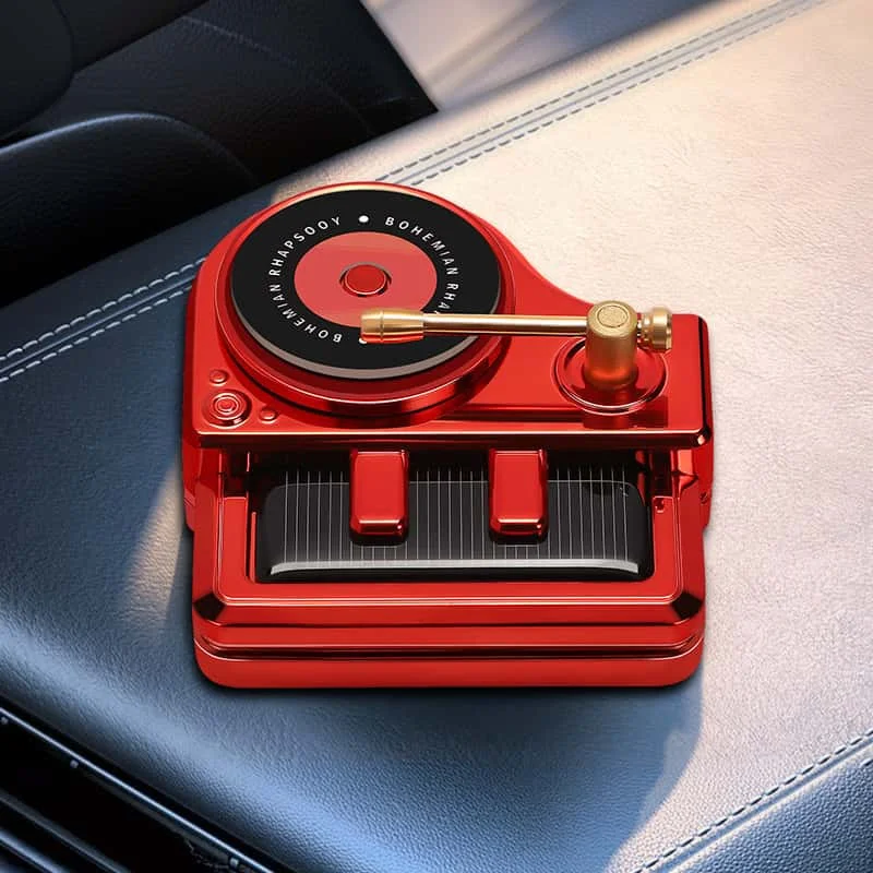 Solar Car Air Freshener Rotating Vintage Piano Record Player Dashboard Perfume Diffuser Aromatherapy Interior Accessories Gifts