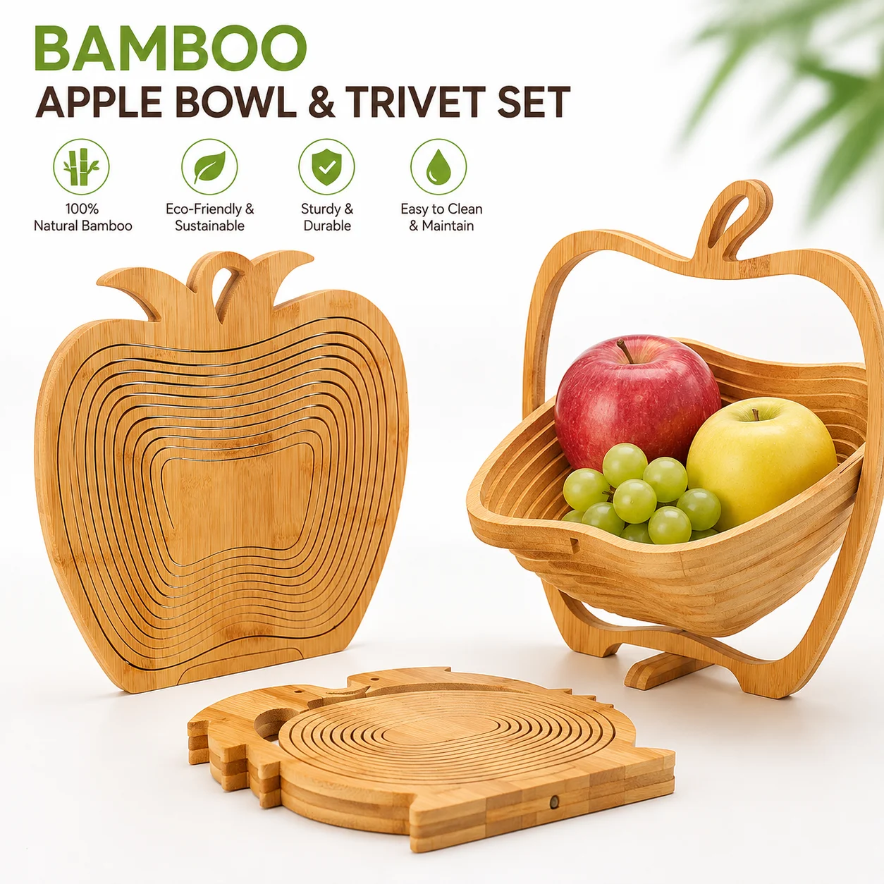 Eco-Friendly Creative Home Decor: Bamboo Fruit Platter, Tea Table, Living Room Accent, Storage Insulated Bamboo and Wood Craft