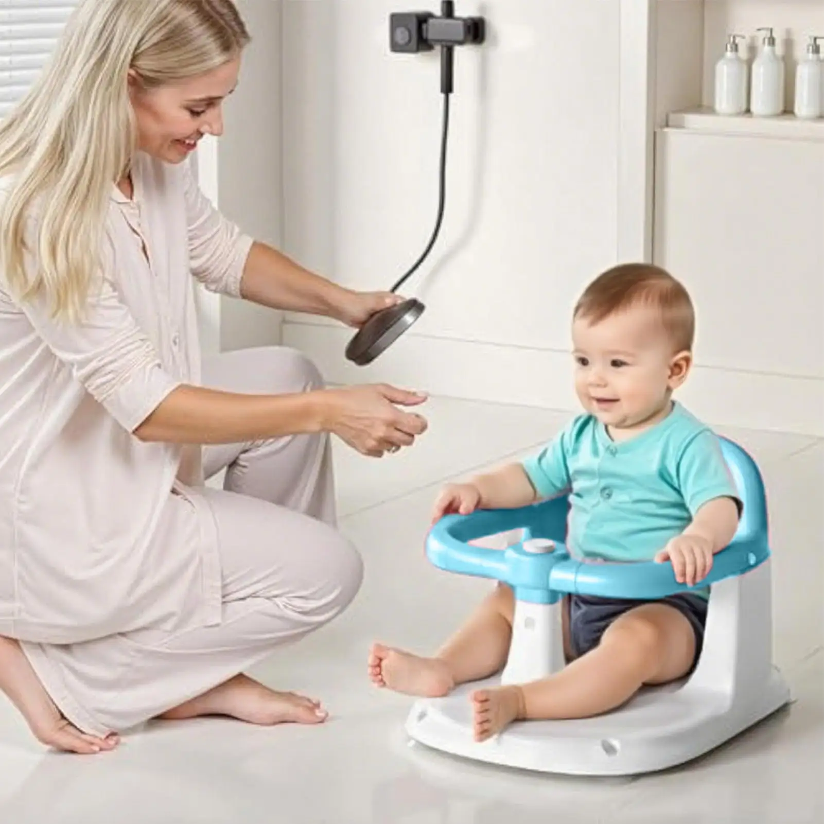 Sitting Bath Seat For Baby Sit Up Portable Toddler Bathing Chair Quick-Drain Baby Bath Support Non-Slip Seat For 1-3 Years Old