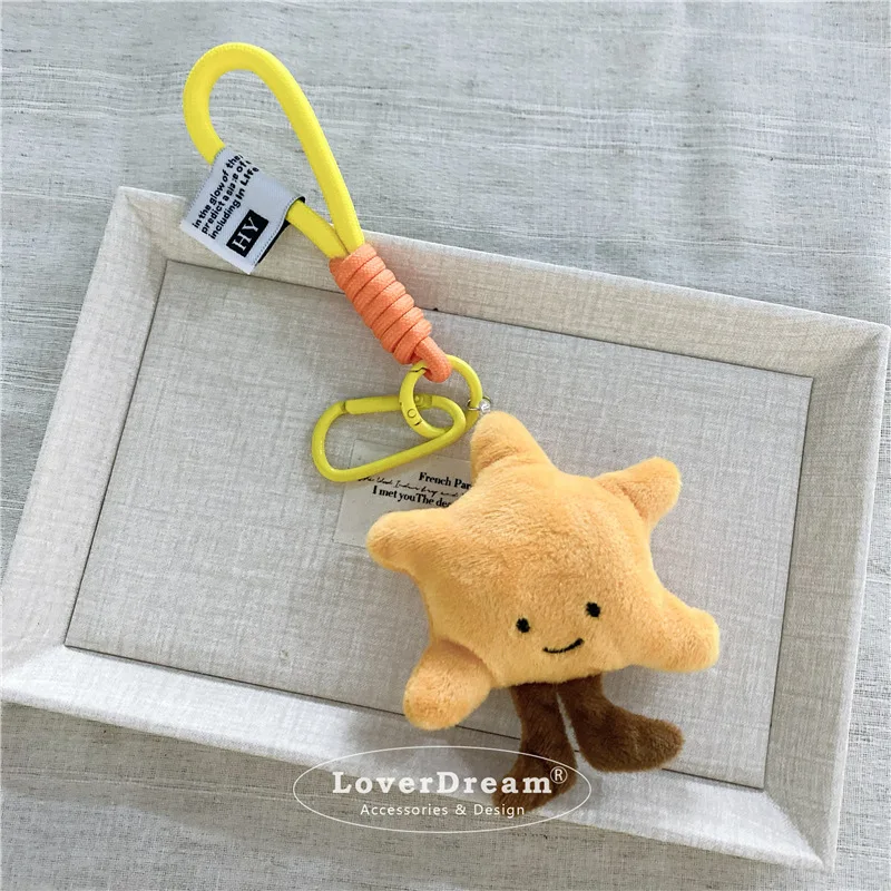 Cartoon Heart Star Carabiner Keychain for Bag Cute Girly Soft Plush Lightweight Daily Portable Decoration Durable Non Slip