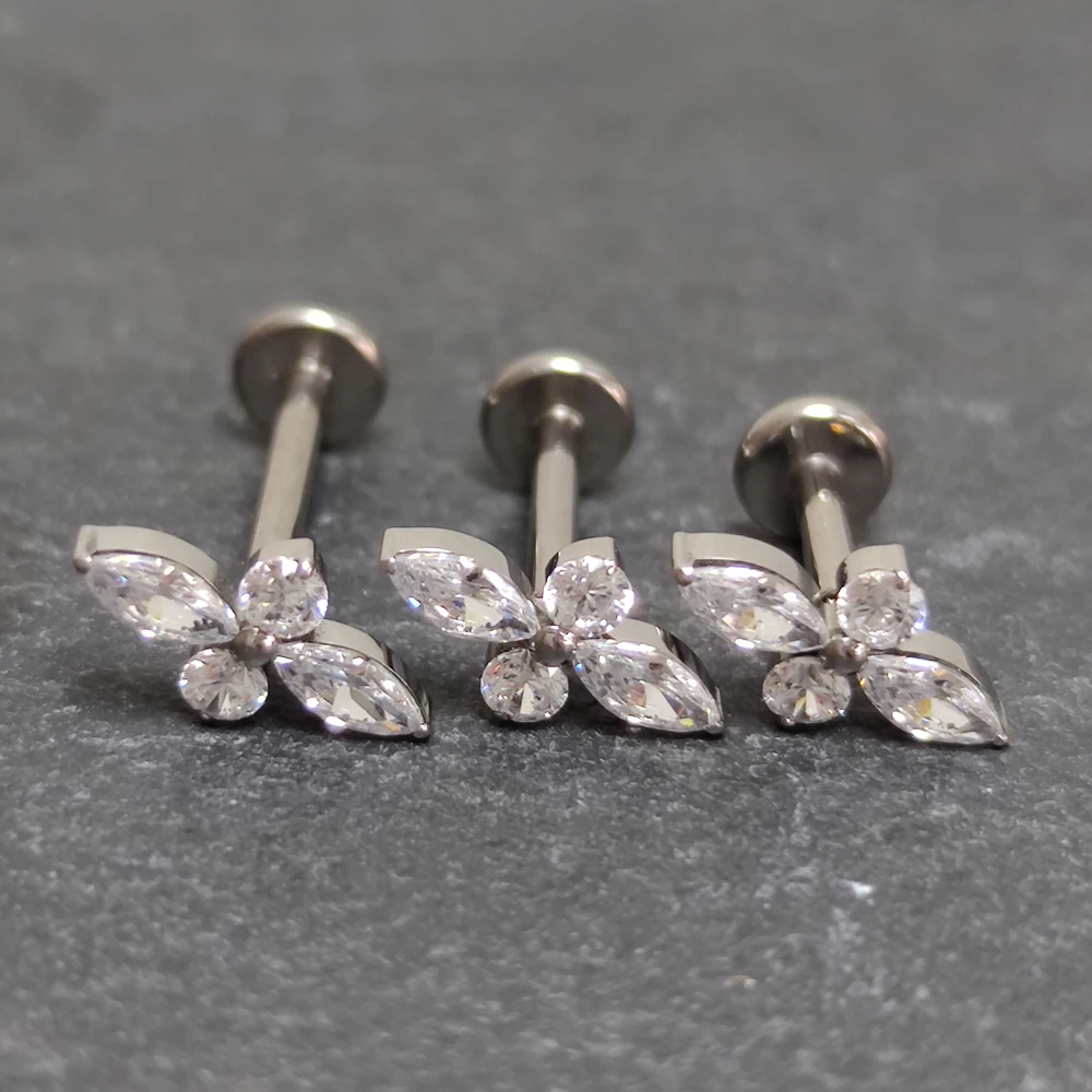 G23 Titanium Helix piercing conch Skin Grafting Nail Dermal Anchor 16g Surface Body Zircon Drilling Hide in Top Crystal Jewelry