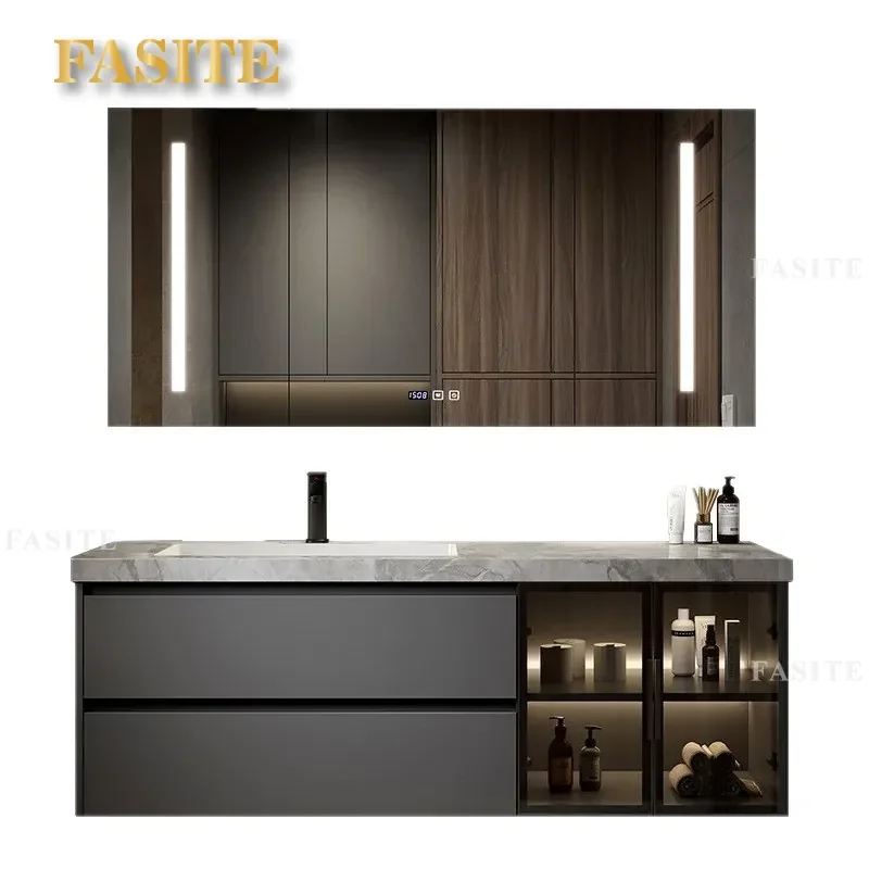 For Slate Seamless Ceramic Integrated Basin Bathroom Vanity Cabinet Washstand Combo Light Luxury Simple Smart Storage Modern