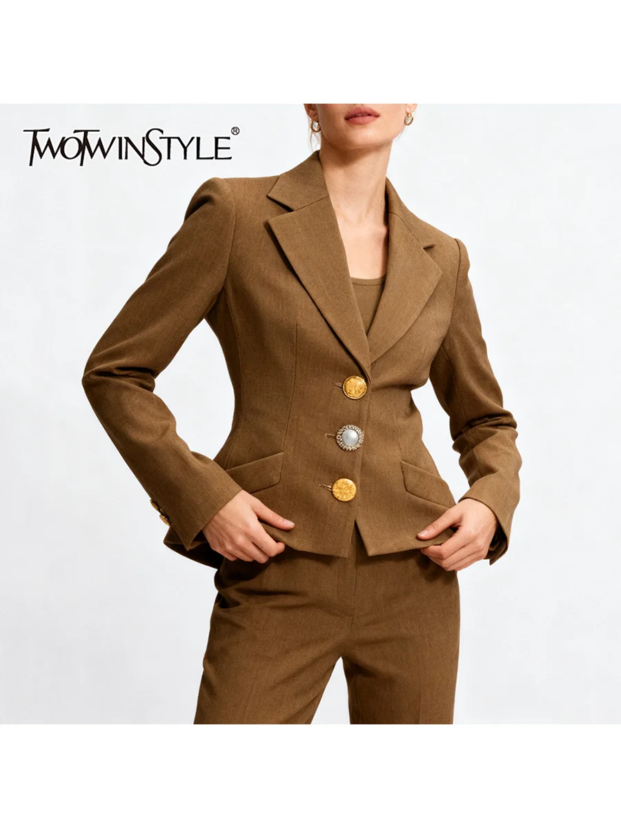 

TWOTWINSTYLE однотонные однобортные модные пиджаки для женщин, туника с лацканами и длинными рукавами, дизайнерский пиджак, женская одежда