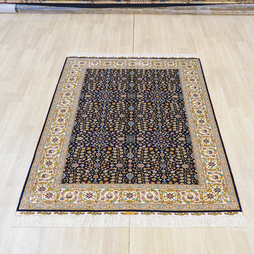 122x183cm Handmade Silk Rug Home Office All Over Low Pile Classic Carpet