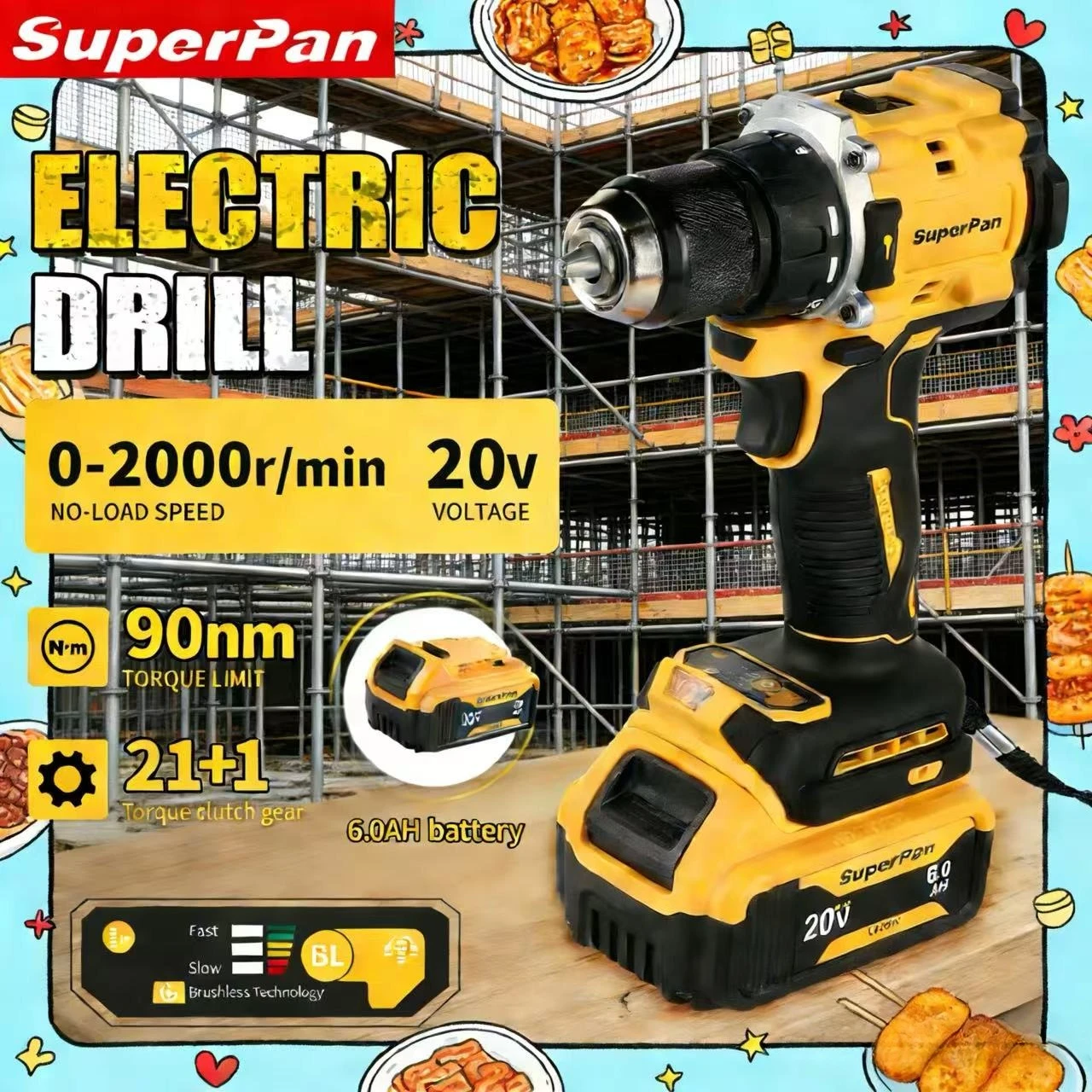 

Бесщеточная дрель SuperPan SP805, крутящий момент 90 Н·м, патрон 1,5–13 мм, долговечная, высокоэффективная, совместима с аккумулятором DeWalt 20В.