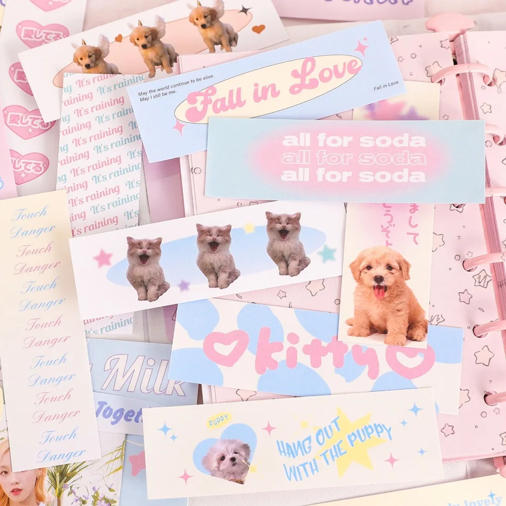 Mr. Paper Cute Animal Long Strip Sticker Simple English Guka Hand Account Decoration Kawaii Stickers Stationery 50pcs/book