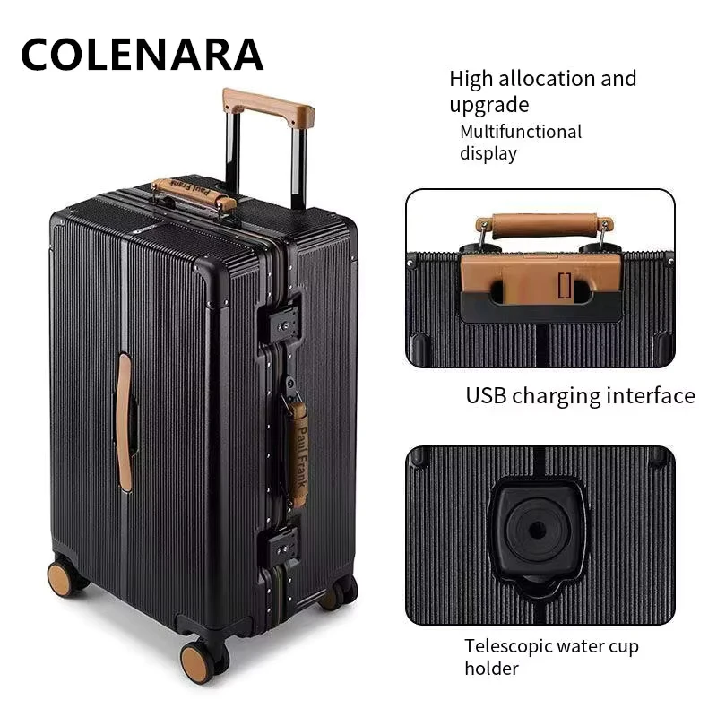 COLENARA Rolling Suitcase Zipper Boarding Box Aluminum Frame Trolley Case 20