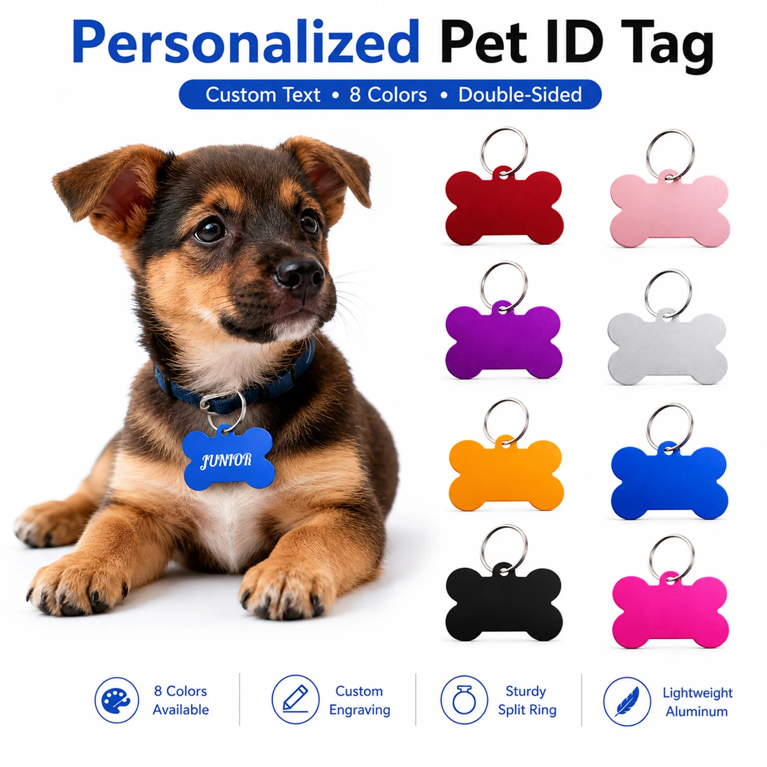 Plaque d'identification pour chien personnalisée double face, gravée au laser avec numéro, pendentif anti-perte, texte personnalisé
