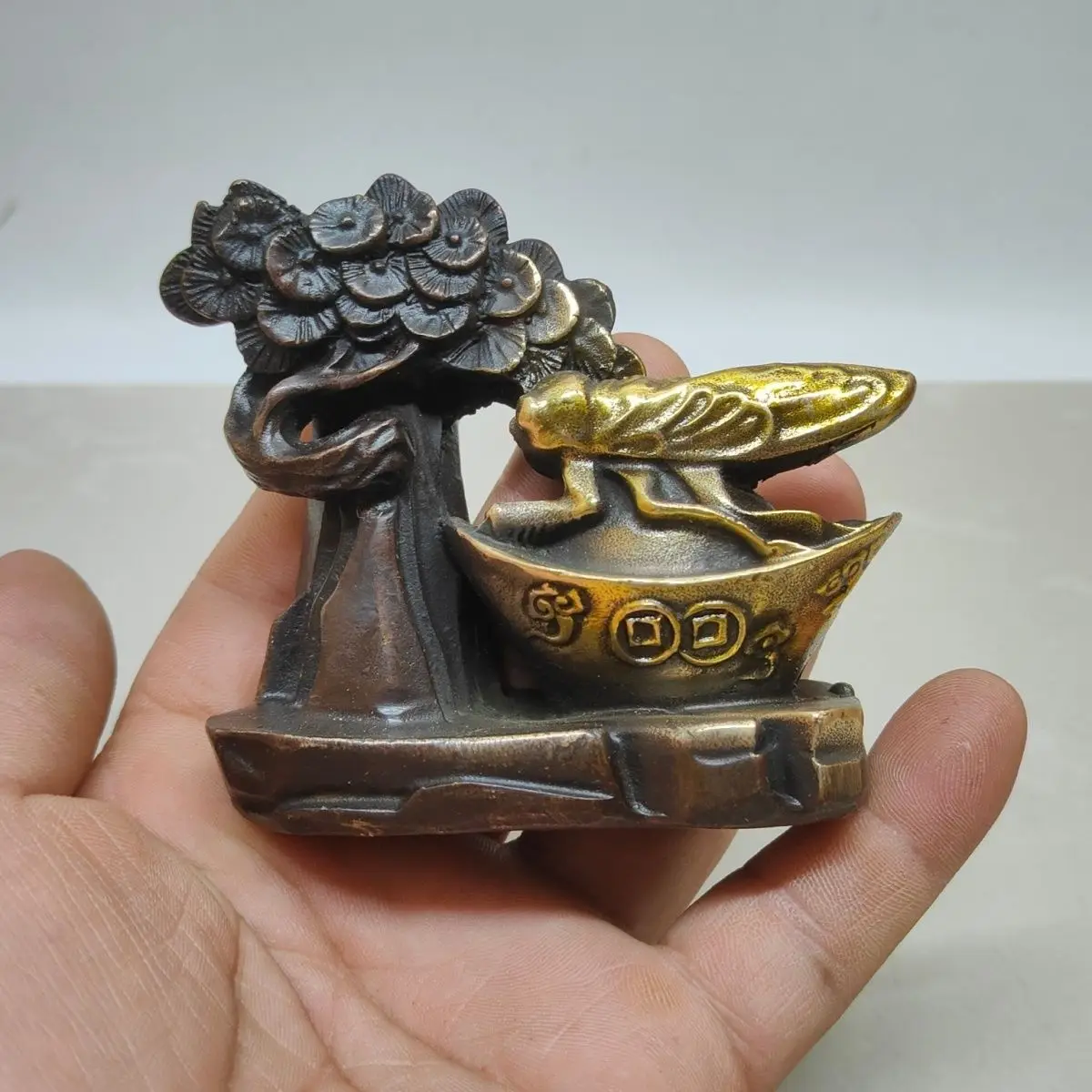 Vintage Collected Gilded Brass Wealth Tree Ornament, Symbolizing Instant Success & Prosperity