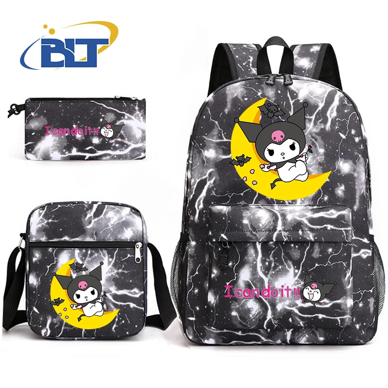 Kuromi printed girls school bag set zaino casual borsa a tracolla astuccio 3 pezzi set regalo per bambini