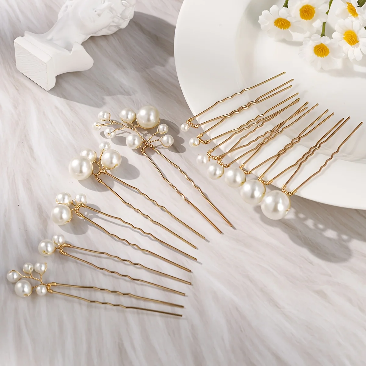 

12pcs Simple Faux Pearl Handmade Hairpins | Fashionable Versatile Prom Accessories, Alloy and Resin Material