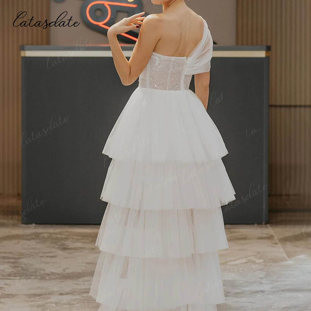 Sukienka wieczorowa Catasdate A Line, wielowarstwowa, bez ramiączek, sukienki dla gości weselnych dla kobiet, vestidos de fiesta, szyte na miarę