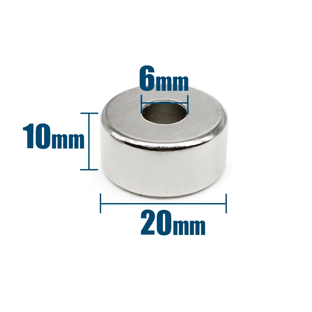 2/5/10/20PCS 20x10-6mm Disc Rare Earth Neodymium Magnet Hole 6mm Countersunk Round Magnets Strong N35