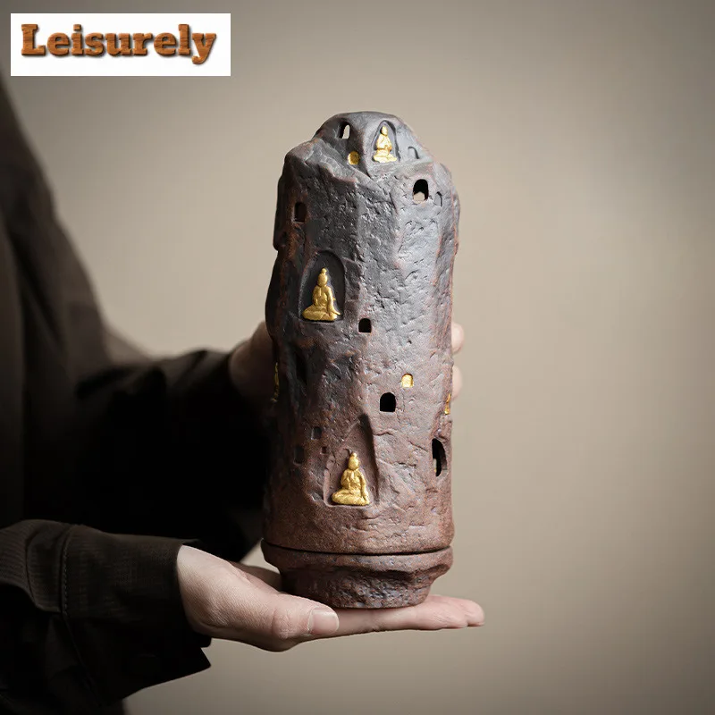

Creative Thousand Buddha Incense Burner Old Rock Mud Insertion Pagoda Stand Candlestick Aromatherapy Furnace Tea Ceremony Gift