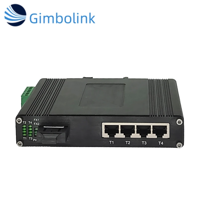 محول إيثرنت صناعي ذو 4 منافذ 10/100/1000BASE-T + 1 منفذ 1000BASE-FX يدعم التركيب على الحائط ومحول شبكة الألياف البصرية DIN-Rail