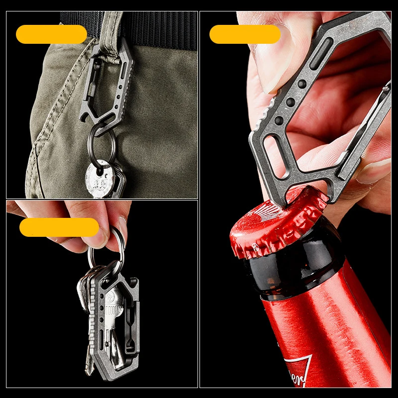 Titanium Alloy Keychain Outdoor EDC Mountain Climbing Buckle, Multifunctional Bottle Opener, Car Keychain