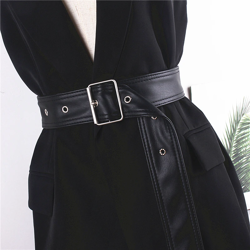 

Fashion Luxury Width Black Leather Belts for Women Corset Belt Trench Coat Fur Clothing Ladies Strap Female Waistband