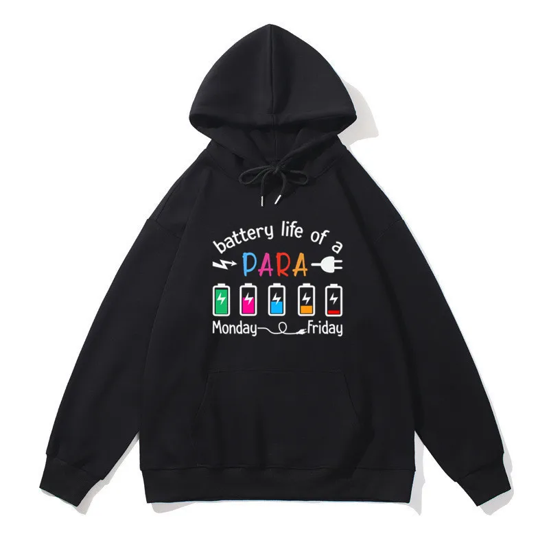 New Spring and Autumn Mens Women Casual Hoodies Fashion Battery Life of a Para printed Male Sweatshirts