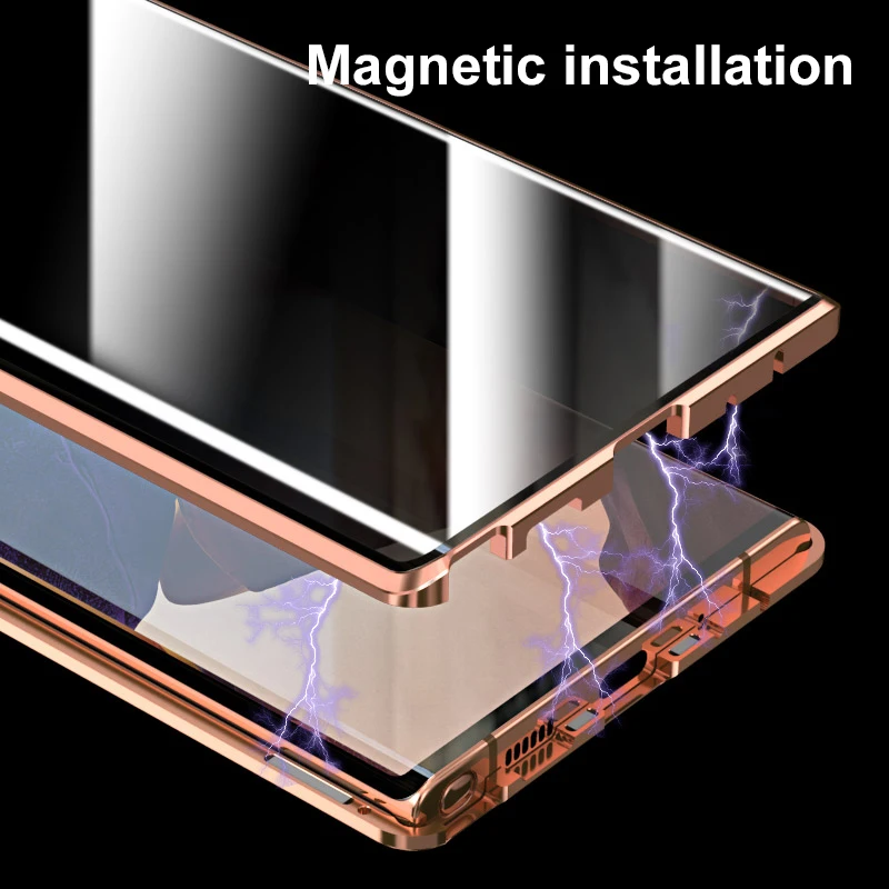 360° Full Surround Metal Magnetic Front Anti-Spy Glass Case For Samsung Galaxy S25 S23 S24 S22Ultra Explosion-Proof HD Backpanel