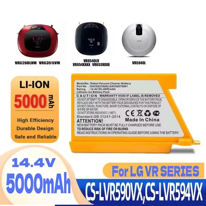 5000mAh Battery Upgrade Replacement for LG Sweeping Mopping Robot VR6260LVM VR6540LV R76CIM VR5940L 14.4V EAC62218205