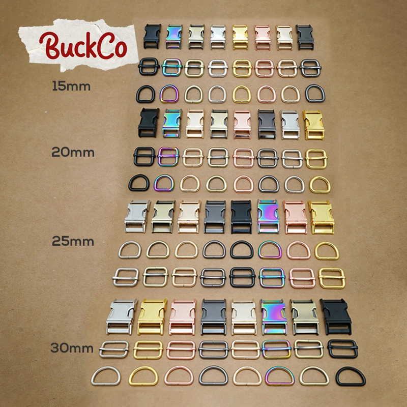 1set Mixed size(metal buckle+adjust buckle+D ring)for garment luggage backpack dog collar DIY accessory 8 Colours 4 size