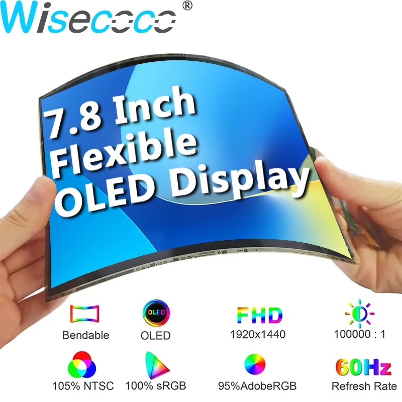 

Wisecoco 7,8-дюймовый гибкий дисплей AMOLED с ландшафтным режимом 1920x1440, гибкий экран, ультратонкий OLED для Raspberry Pi Linux, Windows